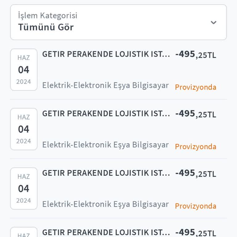 Getir Provizyonda Bekleyen İade İşlemi