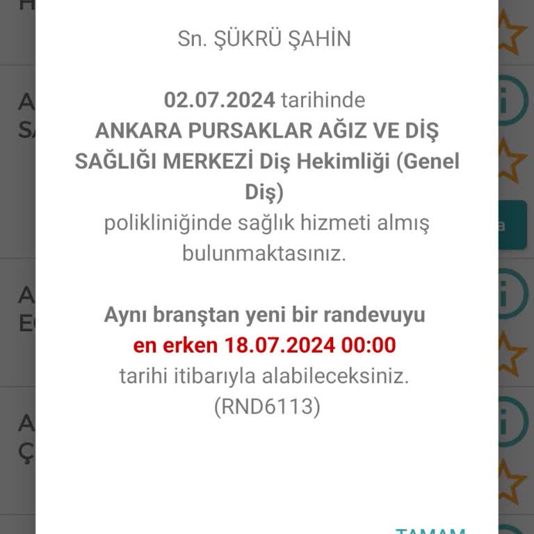 MHRS Aynı Branşa Randevu Vermiyor.