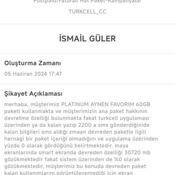 Turkcell Platinum Aynen Favorim 60 GB Sorunsalı.