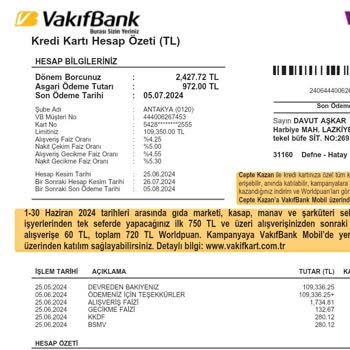 VakıfBank Kredi Kartı Gecikme Faiz Uygulaması