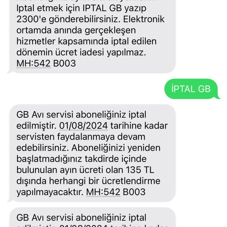 Vodafone GB Avı İptali Hk.