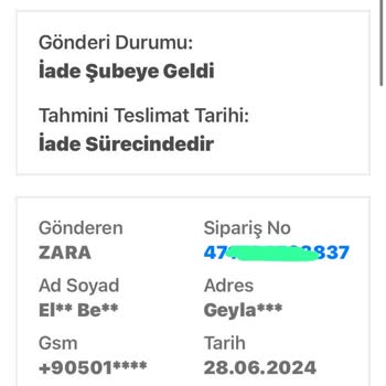 Zara Siparişimin İade Edilmesi "bir Günde Kargo"