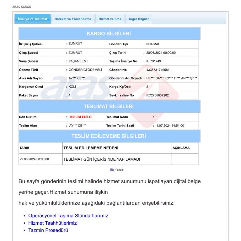 Aras Kargo Yaşamkent Şubesi Kargomu Kaybetti