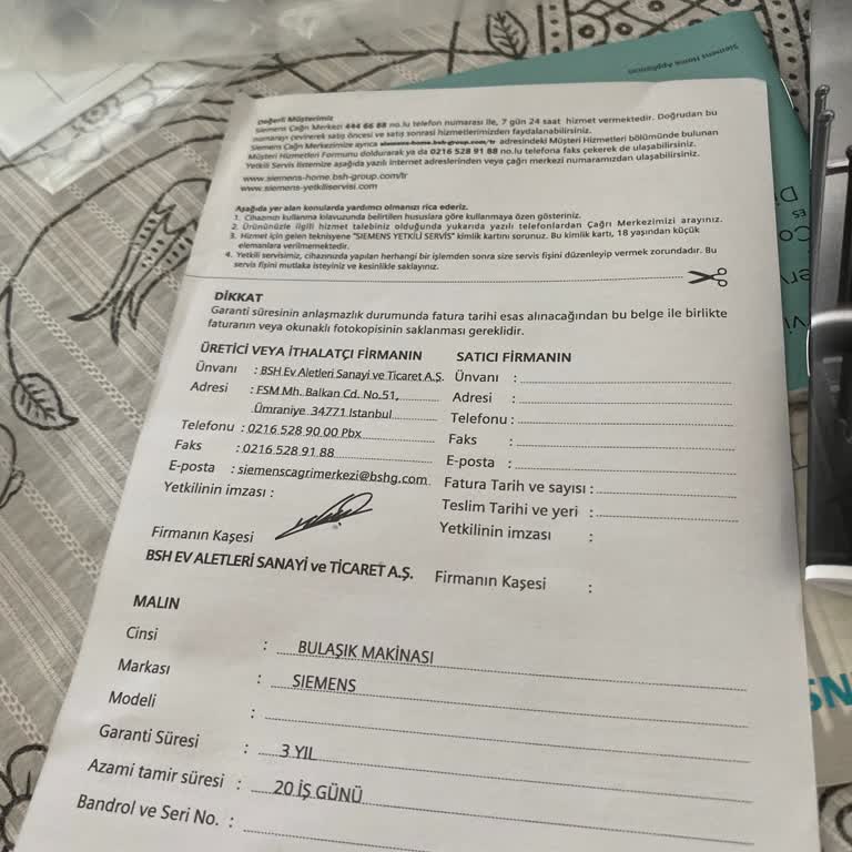 Siemens Bulaşık Makinesi Şikayet Acil