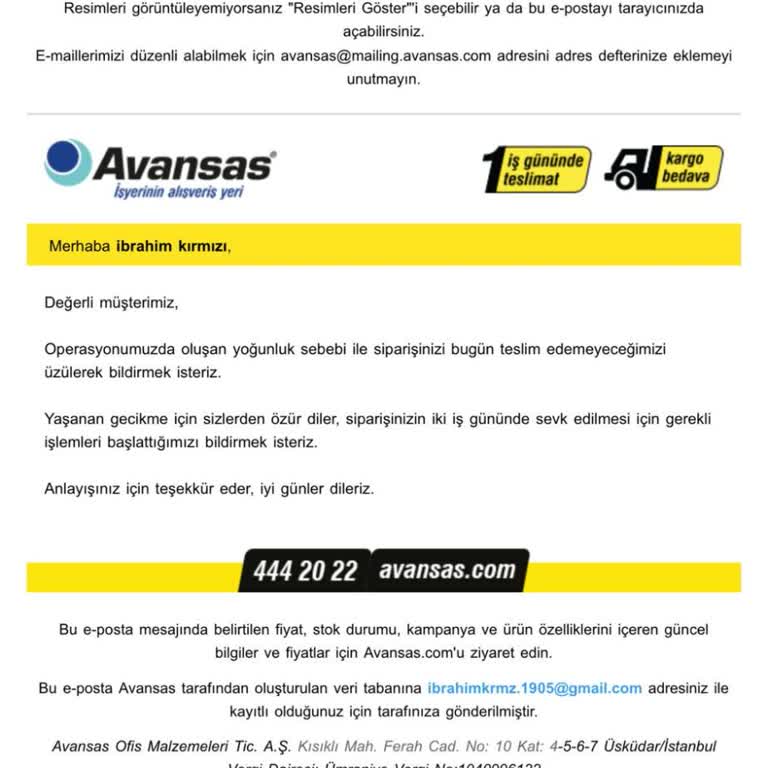 Avansas Teslimat Süresinden Gecikme