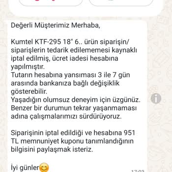 N11 İptal Edilen Vantilatör Siparişim