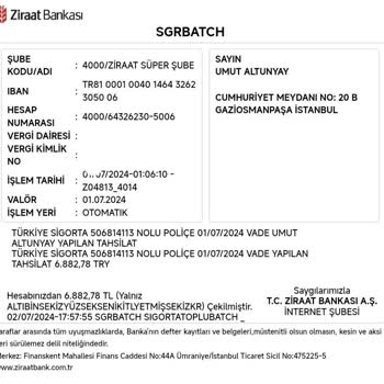 Ziraat Bankası Türkiye Sigorta A. Ş Konut Sigortası Düzenlemesi