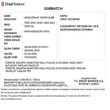 Ziraat Bankası Türkiye Sigorta A. Ş Konut Sigortası Düzenlemesi