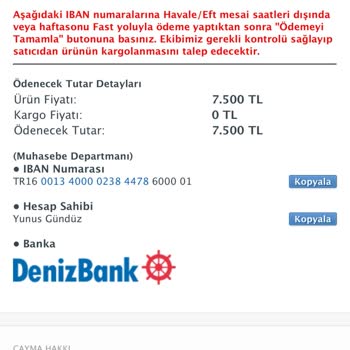 Sahibinden.com Üzerinden Yapılan Siparişte Yaşanan Sorun