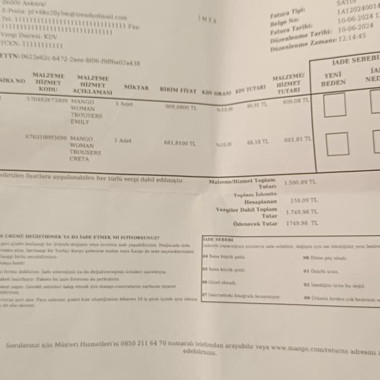 Mango Faturada Mağazadan İade Yazdığı Halde İade Yapmadı