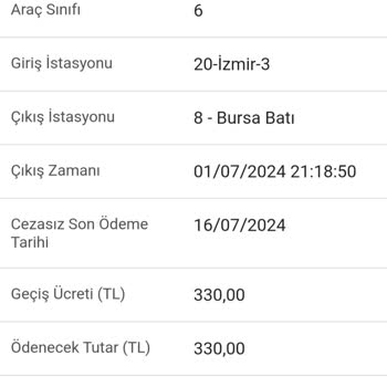 Otoyol A.Ş Bursa Batı Çıkışında HGS Den Kesilmeyen Tutar
