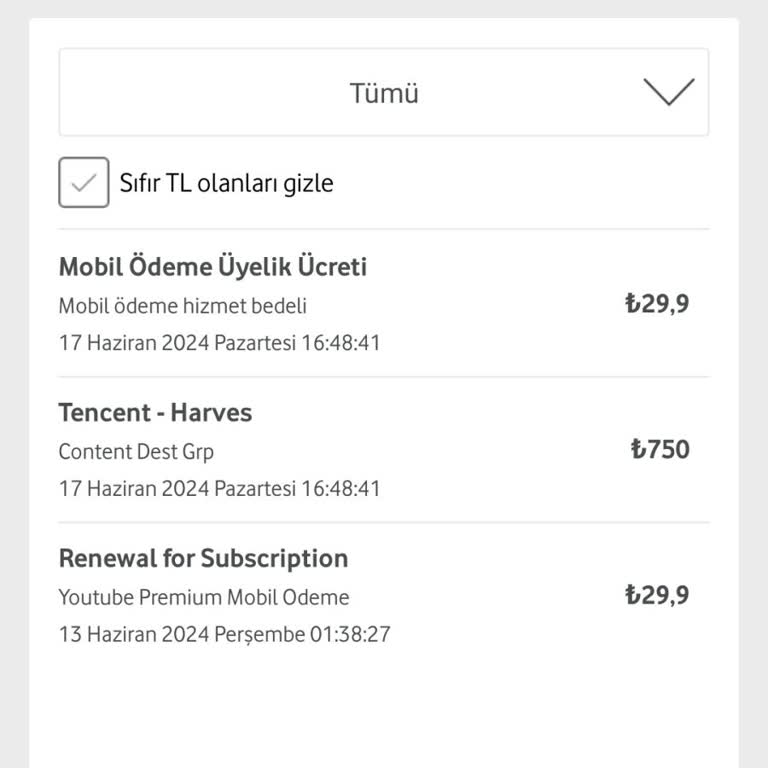 Vodafone Tencent Harves Adlı Oyundan İznim Dışında Para Çekilmiş