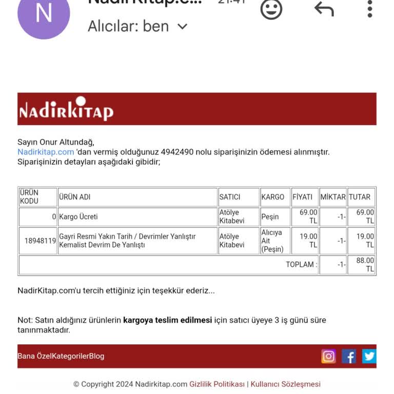 Nadir Kitap Kitap Gönderimi Sorunu