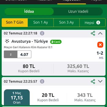 Bilyoner Türkiye Kazanır Oynadım Kaybeden Kuponlara Eklenmiş