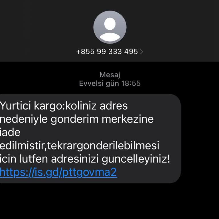 +855 Numarasıyla Kargo Mesajı