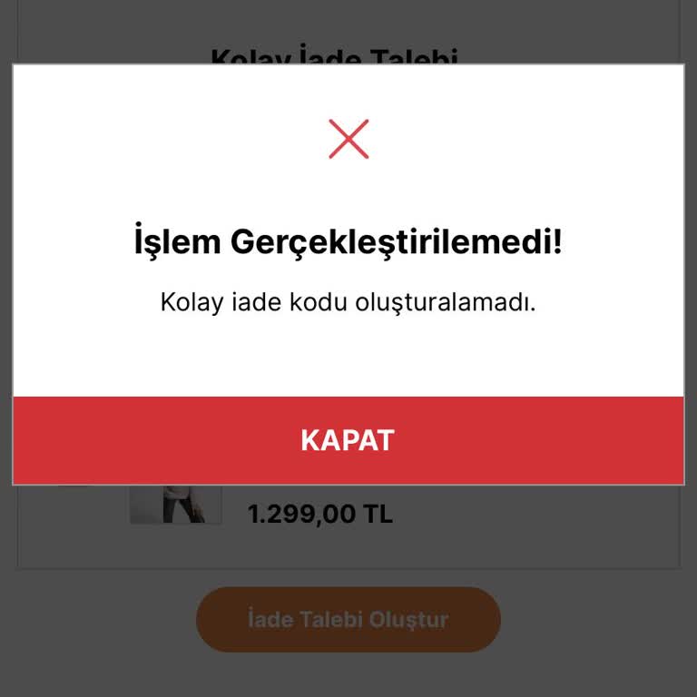 Occasion İade Talebi Oluşturamama