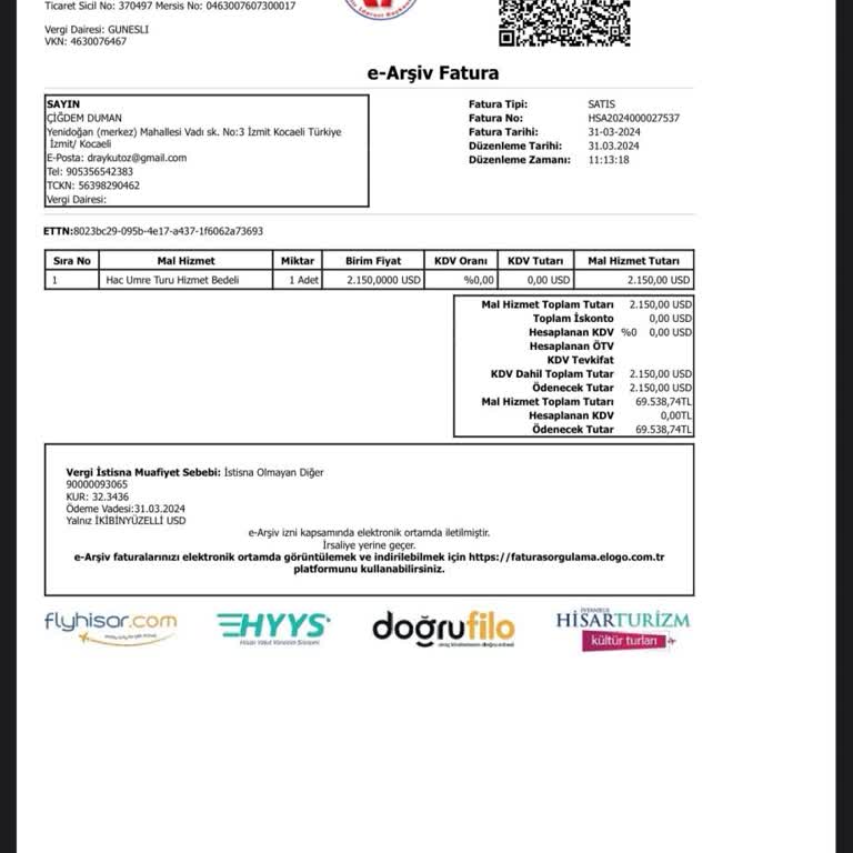 Hisar Turizm Ücret İadesi Yapılmaması