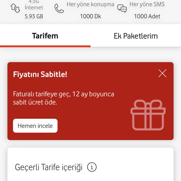 Vodafone Tarife Değiştirme Hatası