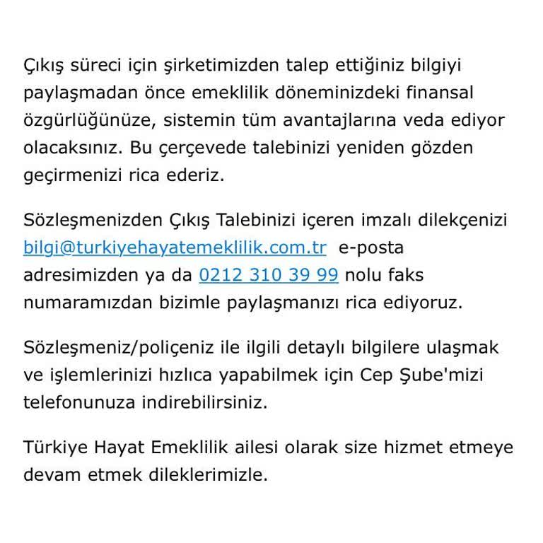 Türkiye Hayat Emeklilik BES'den Ayrılma Sorunsalı