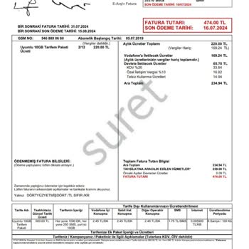 Vodafone Yüksek Fatura Düzenlemesi