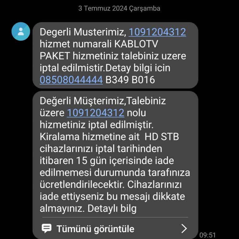 Kablo TV Müşteri Hizmetleri. Bilgim Dışında Cihaz İadesi.