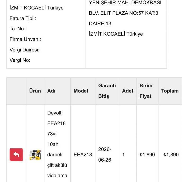 Ekinler Profesyonel El Aletleri Ekinler El Aletlerinden Şarjlı Matkap Aldım İade Etmek İstiyorum