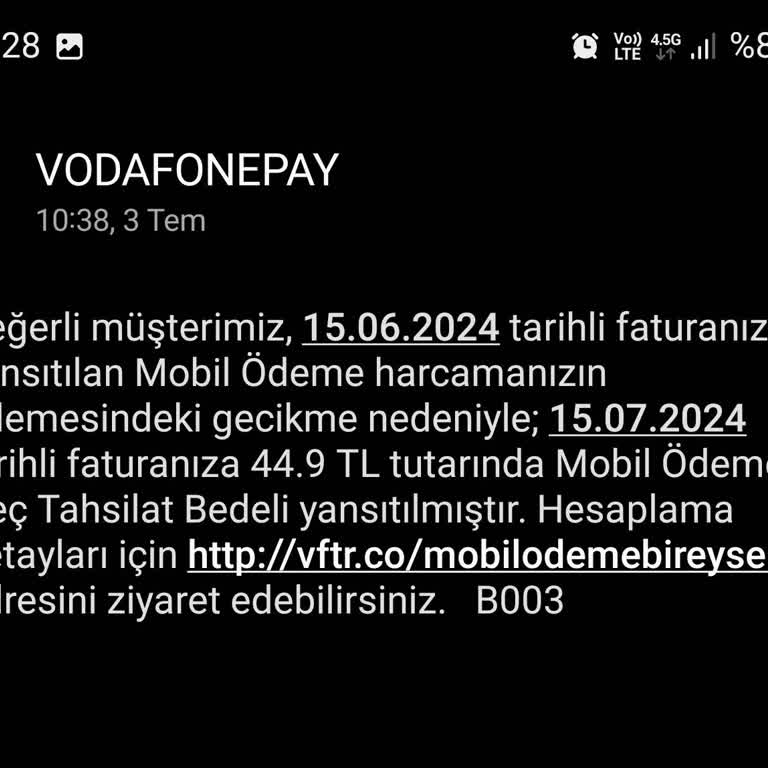 Vodafone Pay Mobil Ödeme Gecikme Faizi