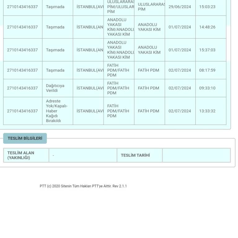 PTT Kargo Fatih PDM Sorumsuzluğu