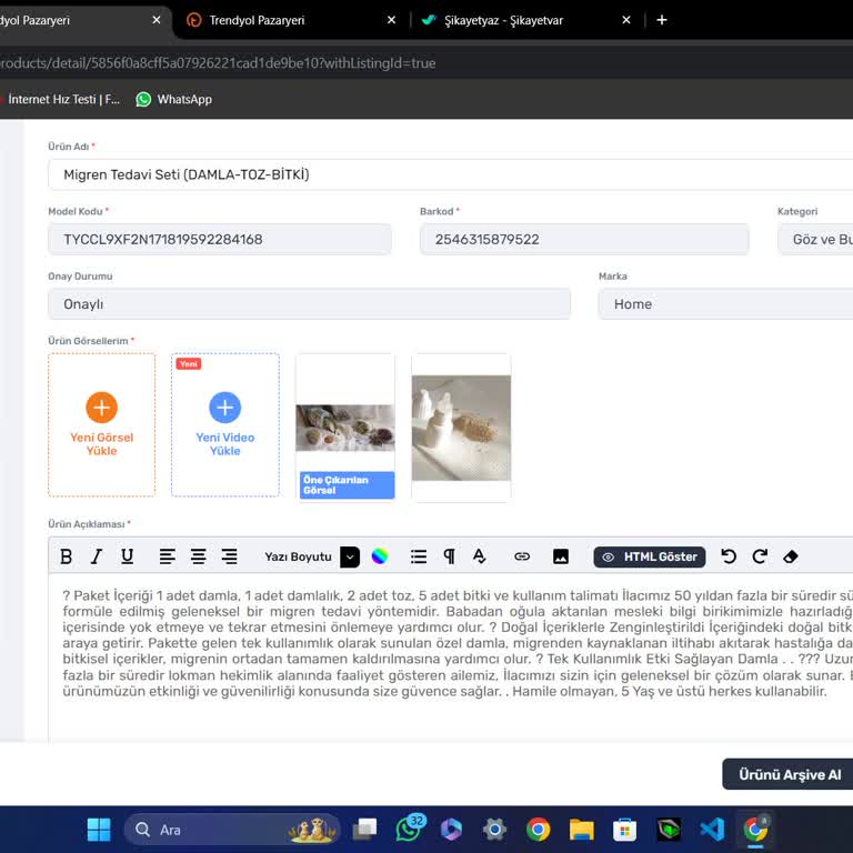 Trendyol Pazaryeri Destek Talebi Ve Ürün Güncelleme Sorunu