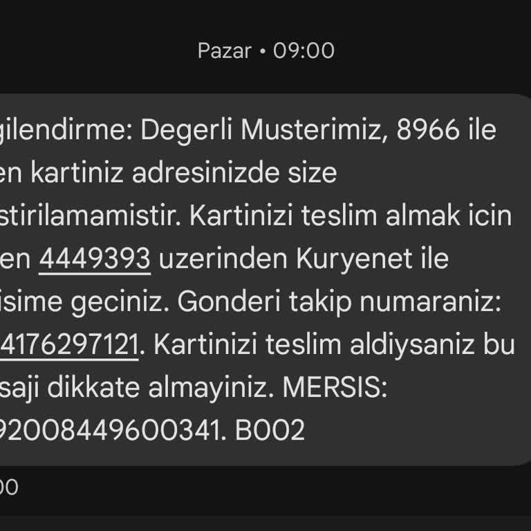 Kuryenet Teslim Edilmeyen Kredi Kartım