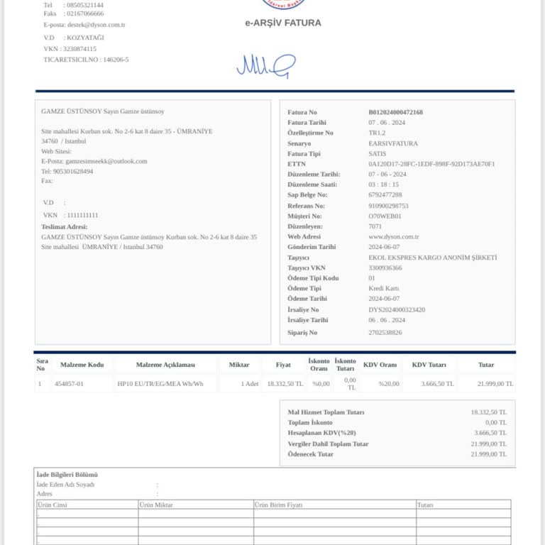 Dyson Hava Temizleme Cihazı Para İadesi