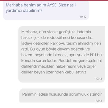 N11.com Satıcı Firma İademi Onayladığı Halde Günlerdir Beni Oyalıyor