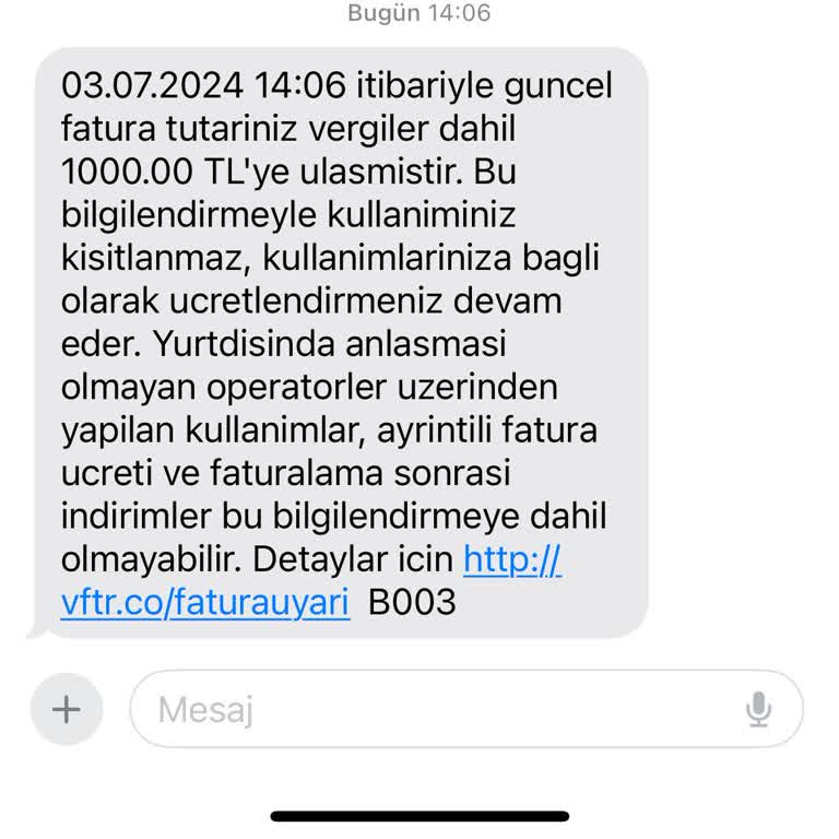 Vodafone Yüksek Gelen Faturam