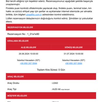 Ziraat Filo Araç Kiralama İptali Ücret İadesi Yapılmaması