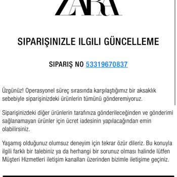 Zara Online Alışveriş Mağduriyetleri