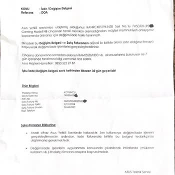 Hepsiburada Arızalı Laptop Değişimi Süreçleri Hk.