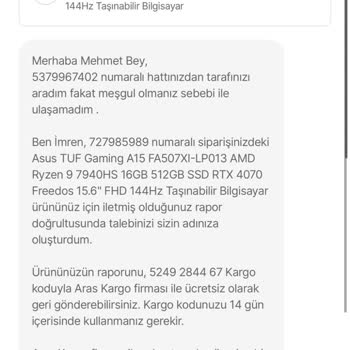 Hepsiburada Arızalı Laptop Değişimi Süreçleri Hk.