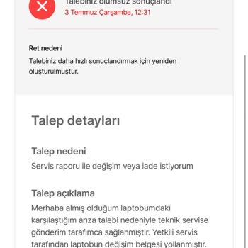 Hepsiburada Arızalı Laptop Değişimi Süreçleri Hk.