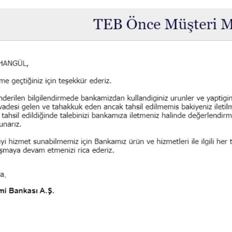 TEB Kullanmadığım Hesaba Borç Çıkarttı