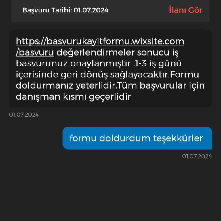 İşin Olsun Mesajlar Kısmına Gelen Link