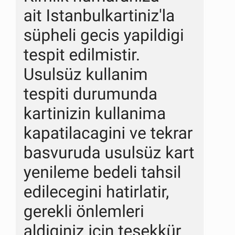 BELBİM (İstanbulkart) Usulsüz Kart Mesajı Geldi