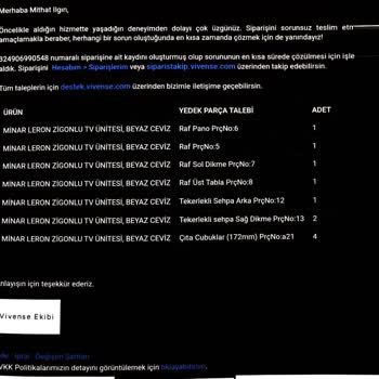 Vivense Eksik Parçalarla Gelen TV Ünitesi Ve Çözüm Süreci
