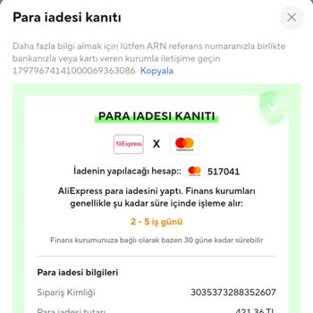 Garanti BBVA Aliexpress İadesi Banka Hesabıma Geçmedi.