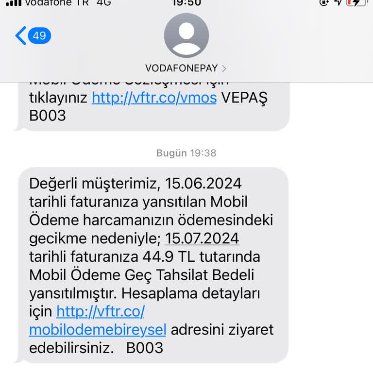 Vodafone Gecikme Bedeli Adı Altında Para Alma