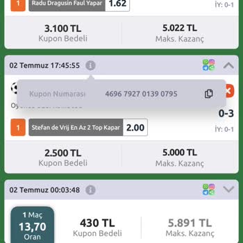Bilyoner'de 5000TL Kazanan Bahis Mağduriyeti