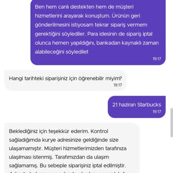GetirYemek Getir Starbucks Siparişim 13 Dakikada İptal Edildi. Paramı İstiyorum.