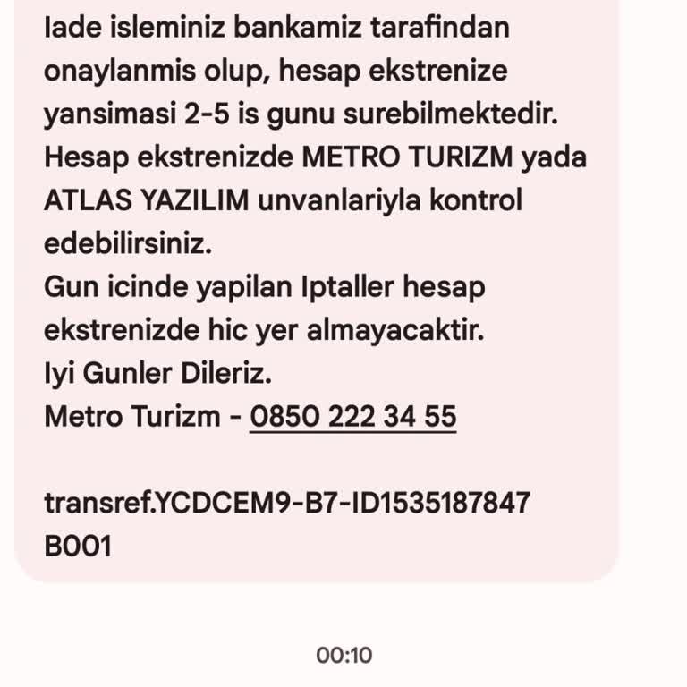 Metro Turizm Bilet Ücret İadesi