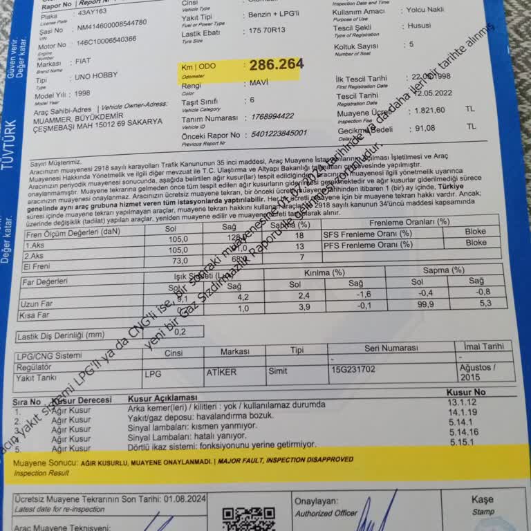 TÜVTÜRK Gaz Sızdırma Raporu