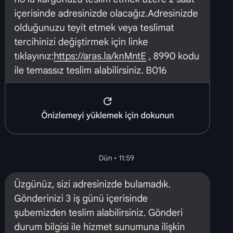 Aras Kargo Evde Olmama Rağmen Ulaşamamışlar