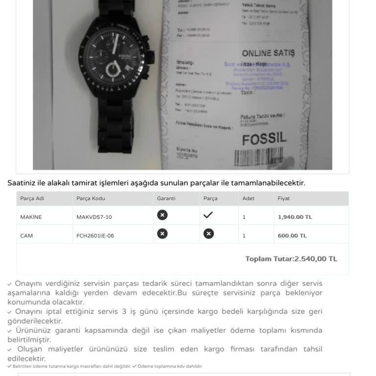 Saat Ve Saat Fosil Marka Bozuk Ürün Satıyor